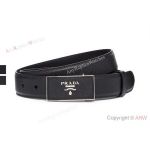 Copy Prada Black Saffiano Leather Belt Logo Appliqued Buckle 34mm Men